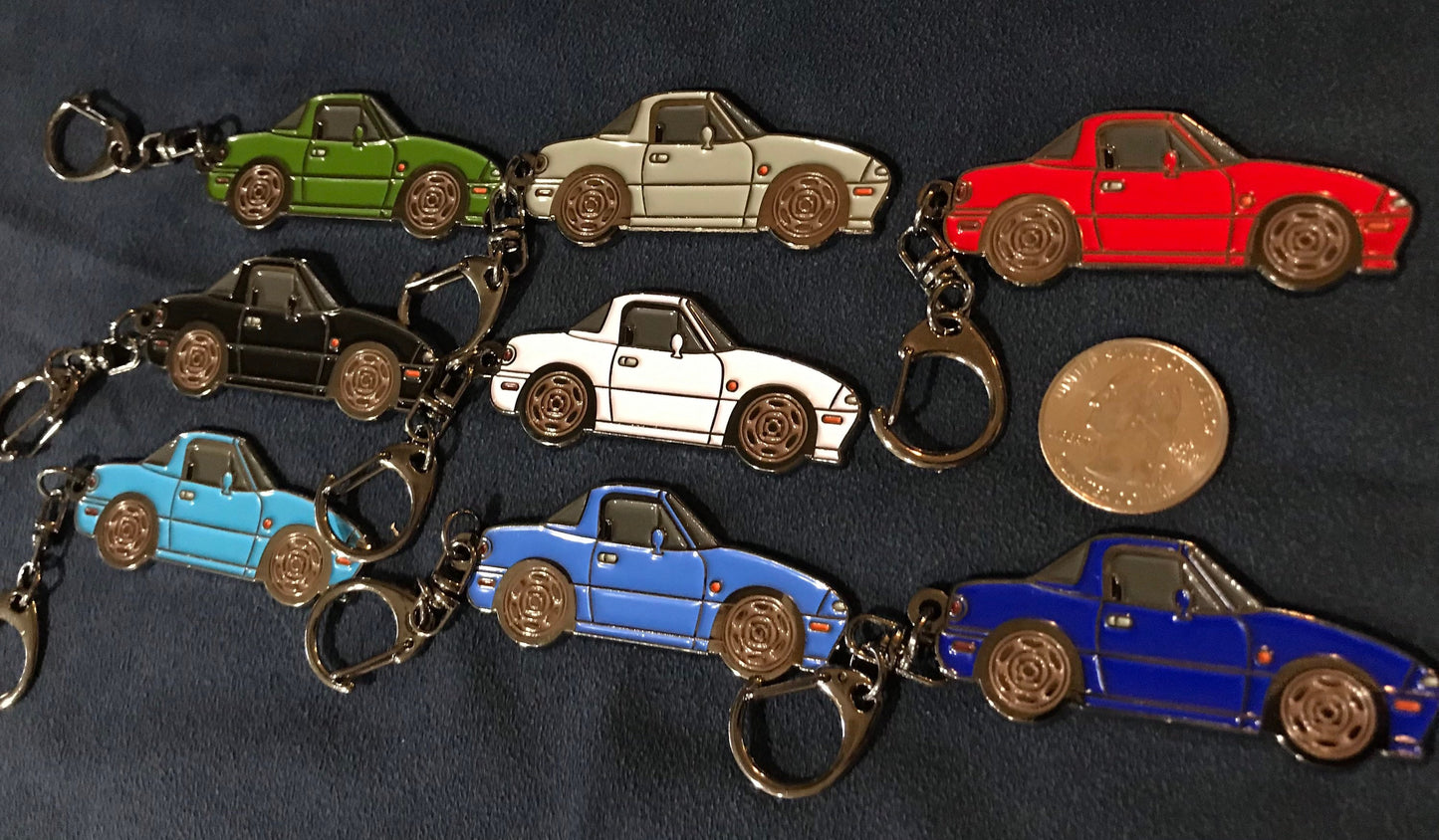 NA Mazda Miata MX5 GREEN Auto Baked Enamel Key Chains Key Rings NEW