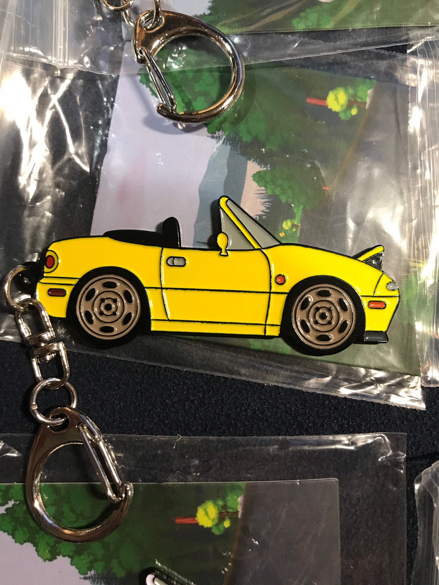 NA Mazda Miata YELLOW SUNBURST MX5 Enamel on Metal Keychain