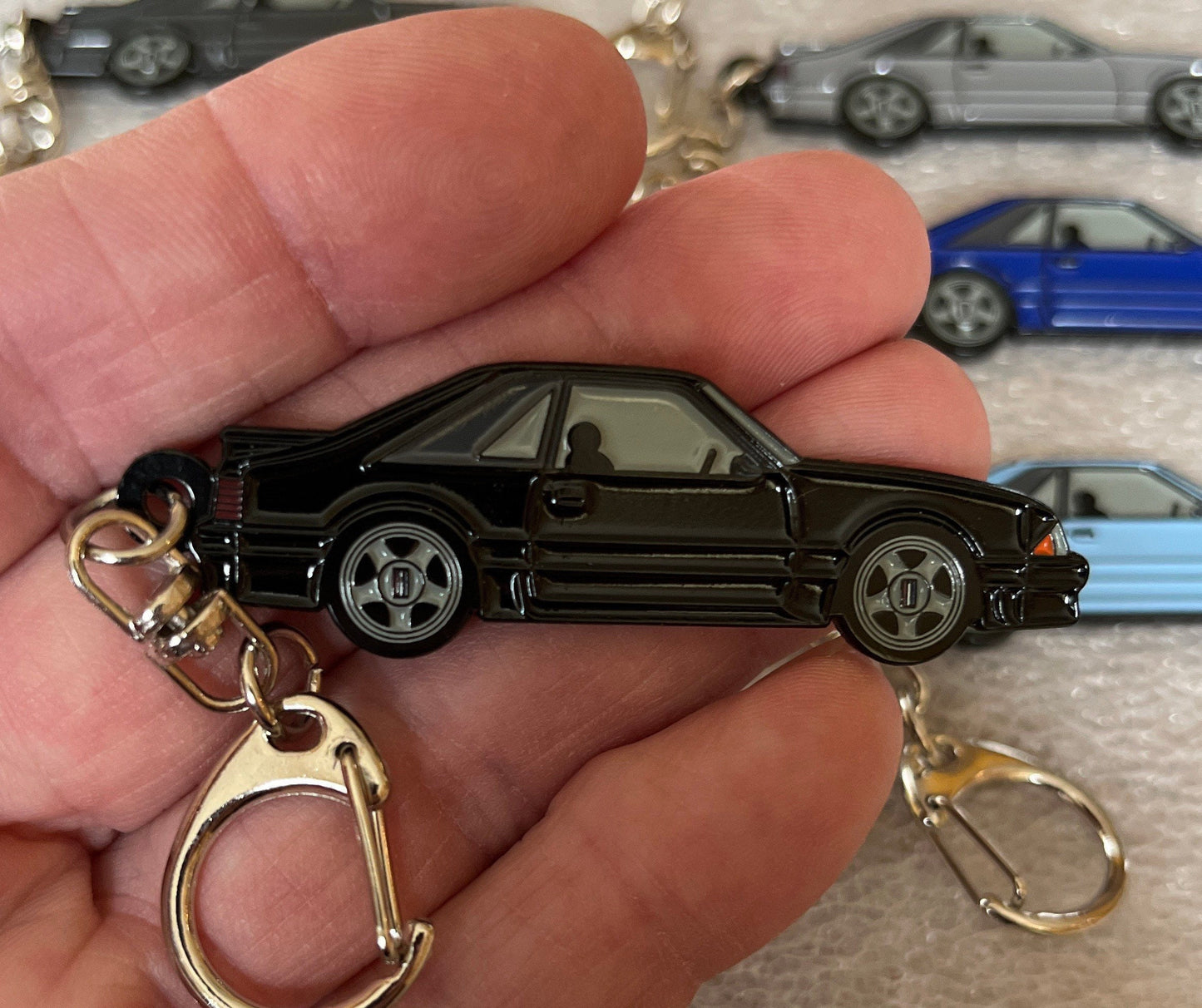 Ford Mustang HATCHBACK Fox Body Enamel on Metal Keychains available in 9 colors