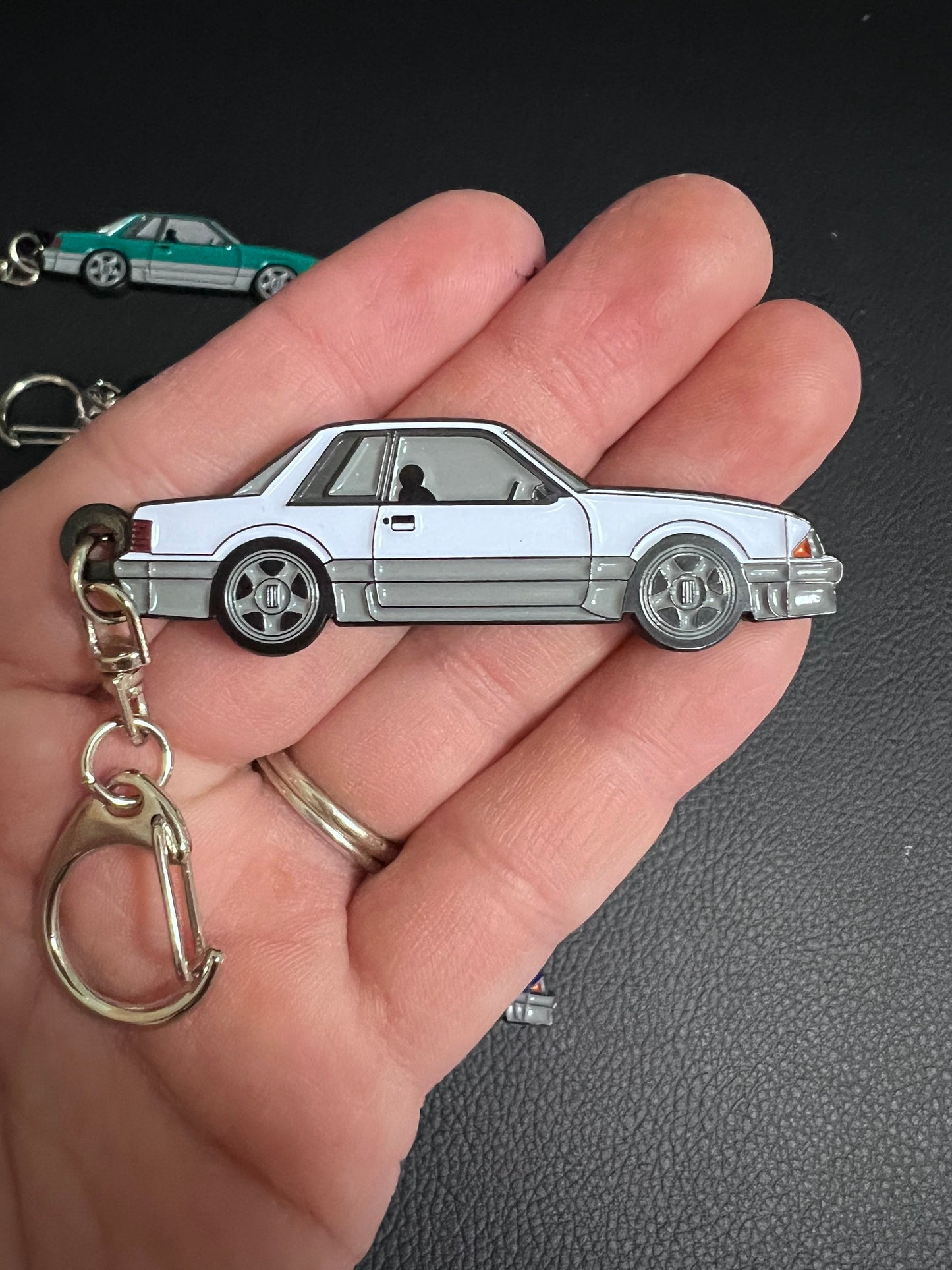 Ford Mustang Coupe Notchback Fox Body two tone Enamel on Metal Keychains, car accessory, key ring,