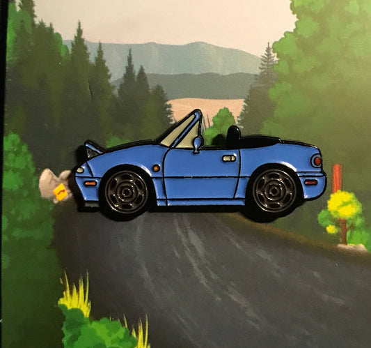 NA Mazda Miata enamel MX5 auto lapel pin top town pop ups up!  MARINER BLUE Collect them!