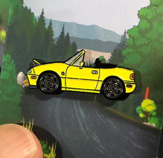 NA Mazda Miata MX5 Top Down & Pop Ups Up! Enamel Auto Lapel Pin SUNBURST YELLOW Collect them!
