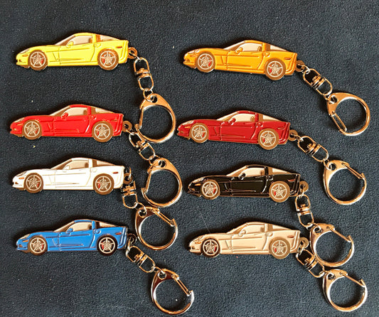 Corvette C6 Coupe -silver Tire version- Keychains 8 colors available enamel on metal