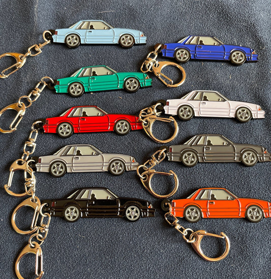 Ford Mustang Fox Body Coupe Notchback Enamel on Metal Keychains available in 9 colors