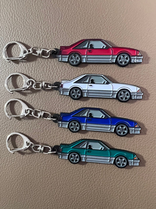 Ford Mustang HATCHBACK Fox Body Two Tone  Enamel on Metal Keychains, Great gift for Fox Body Enthusiasts, key ring, car accessories,